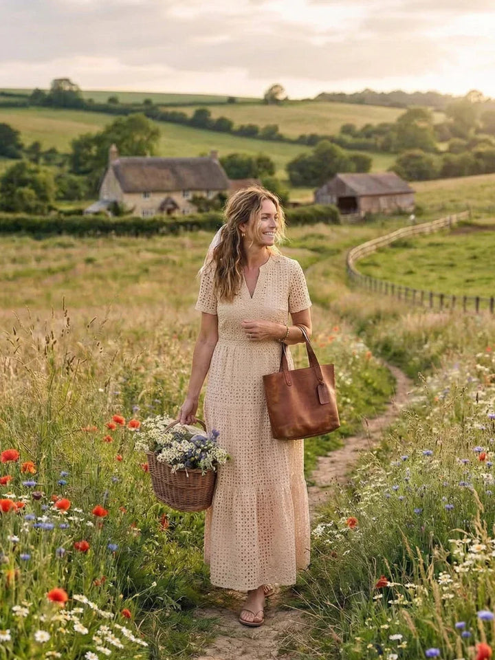 Vestito midi elegante da donna con scollo a V e vita aderente