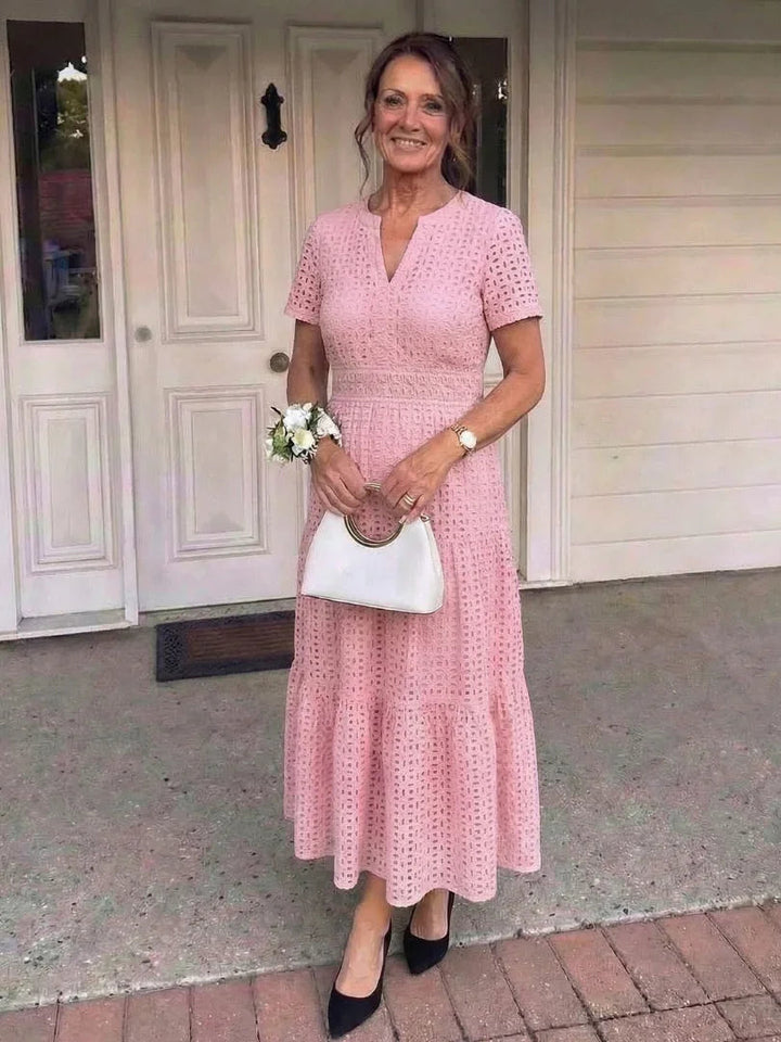 Vestito midi elegante da donna con scollo a V e vita aderente