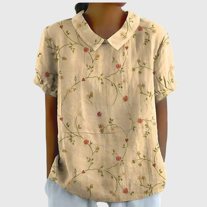 Blouse lin imprimé floral col claudine femme