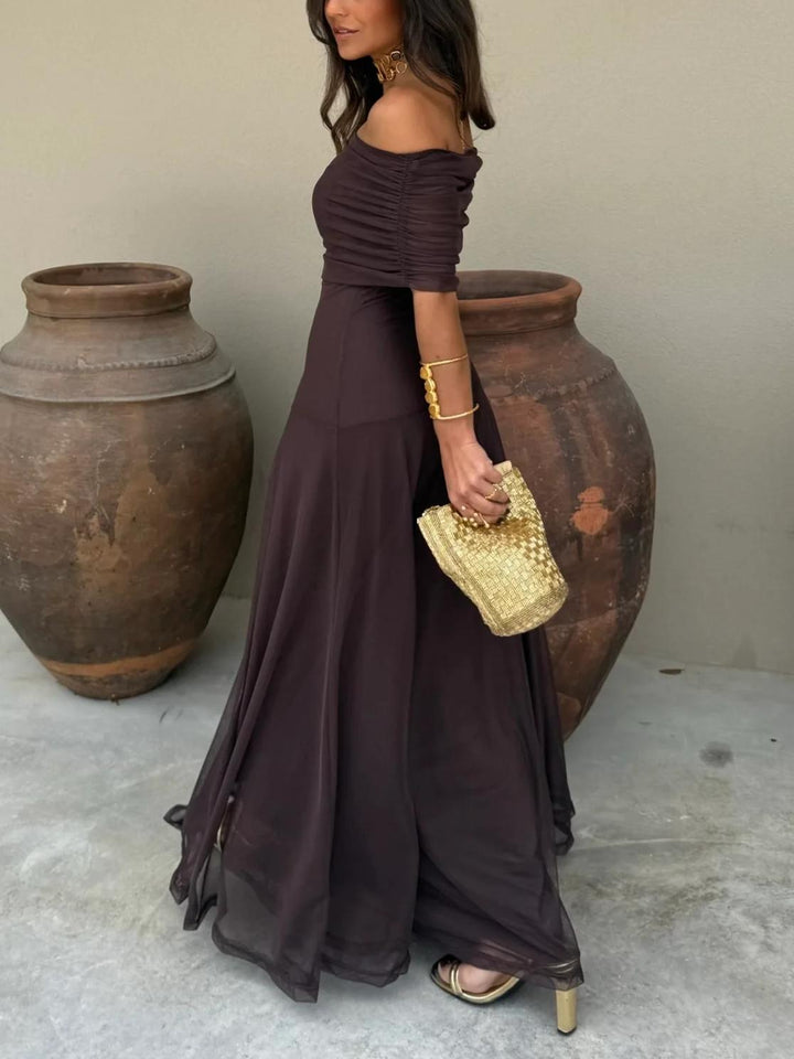 Robe longue élégante de cérémonie pour femme avec superposition en mesh