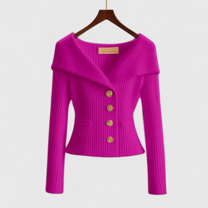 Cardigan Femme en Maille Côtelée à Boutons et Col Châle
