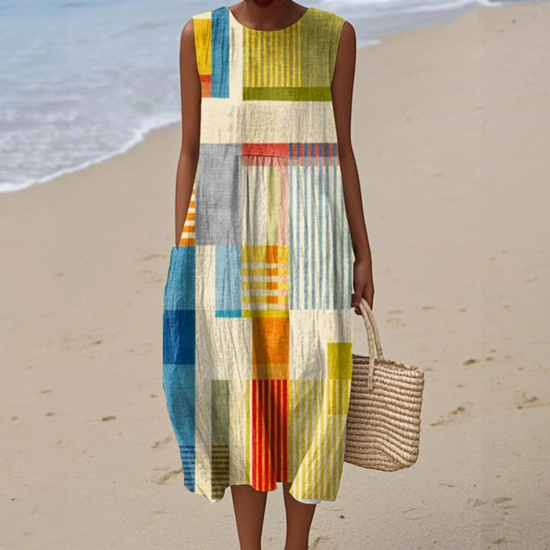 Robe Midi Sans Manches Femme Imprimé Géométrique