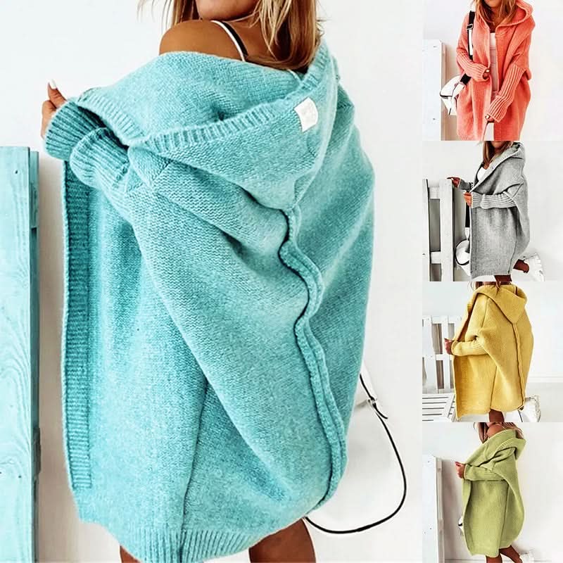 Gilet lungo da donna con cappuccio, abbottonato e dalla vestibilità ampia