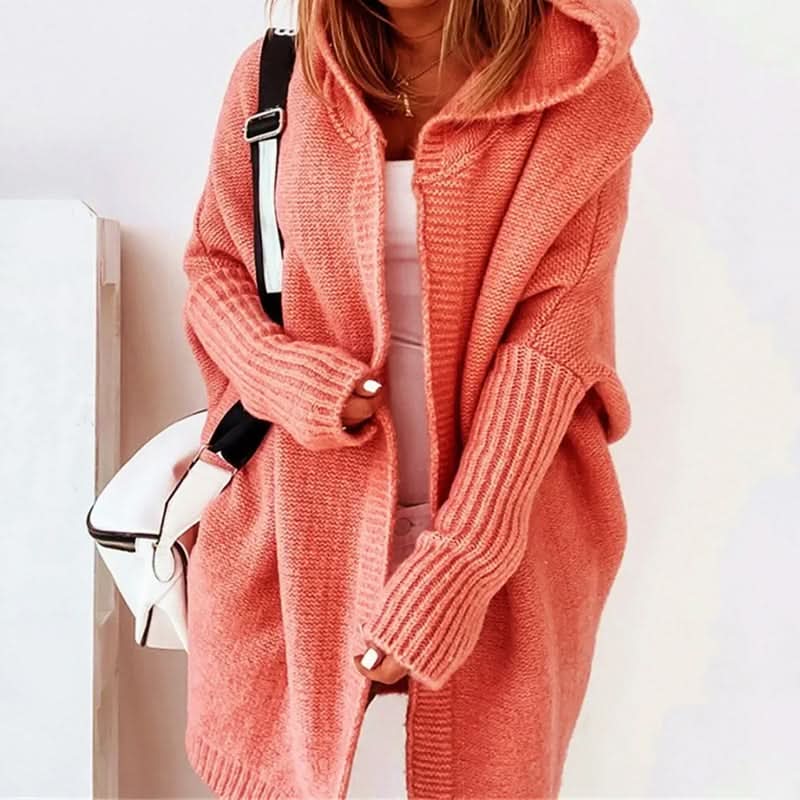 Gilet lungo da donna con cappuccio, abbottonato e dalla vestibilità ampia