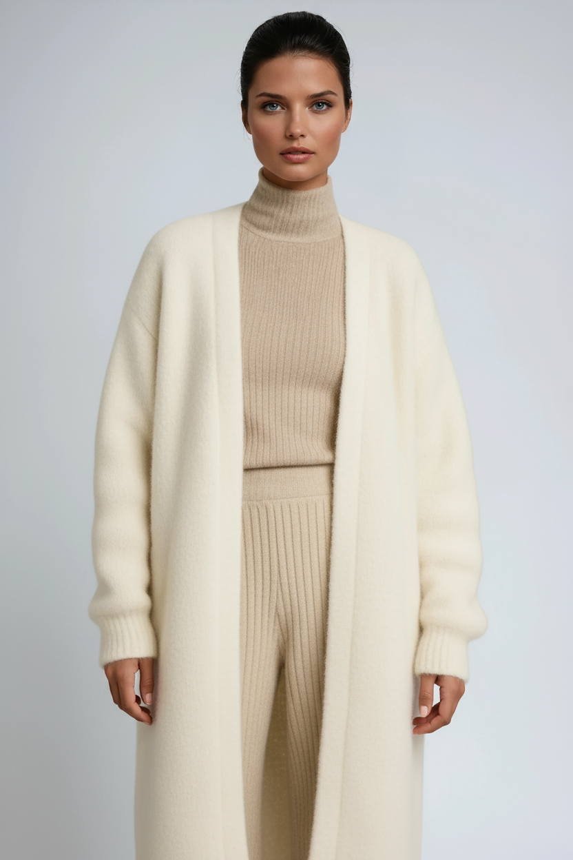 Cardigan lungo da donna aperto sul davanti