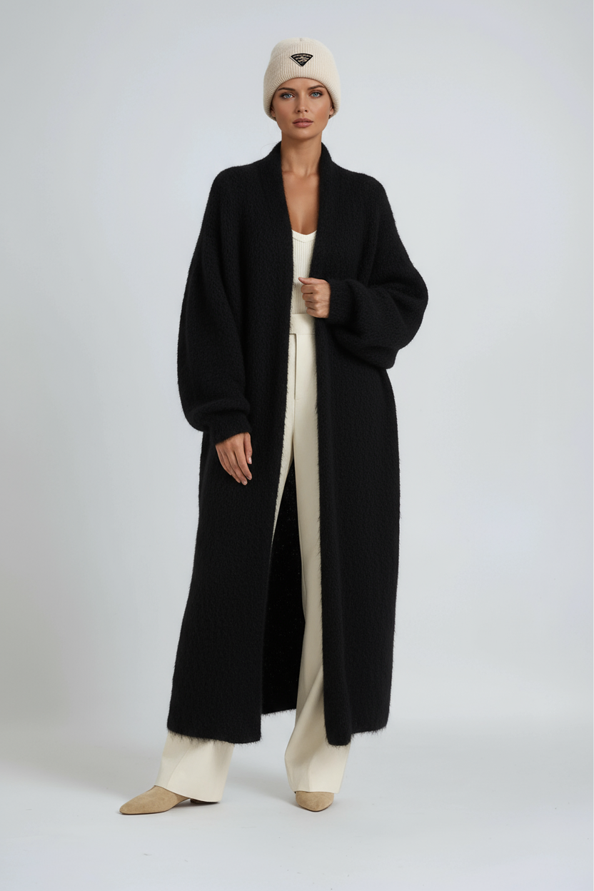 Cardigan lungo da donna aperto sul davanti