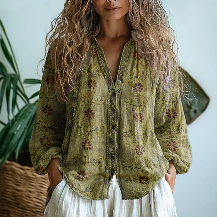 Blouse lin manches longues boutons Wena femme