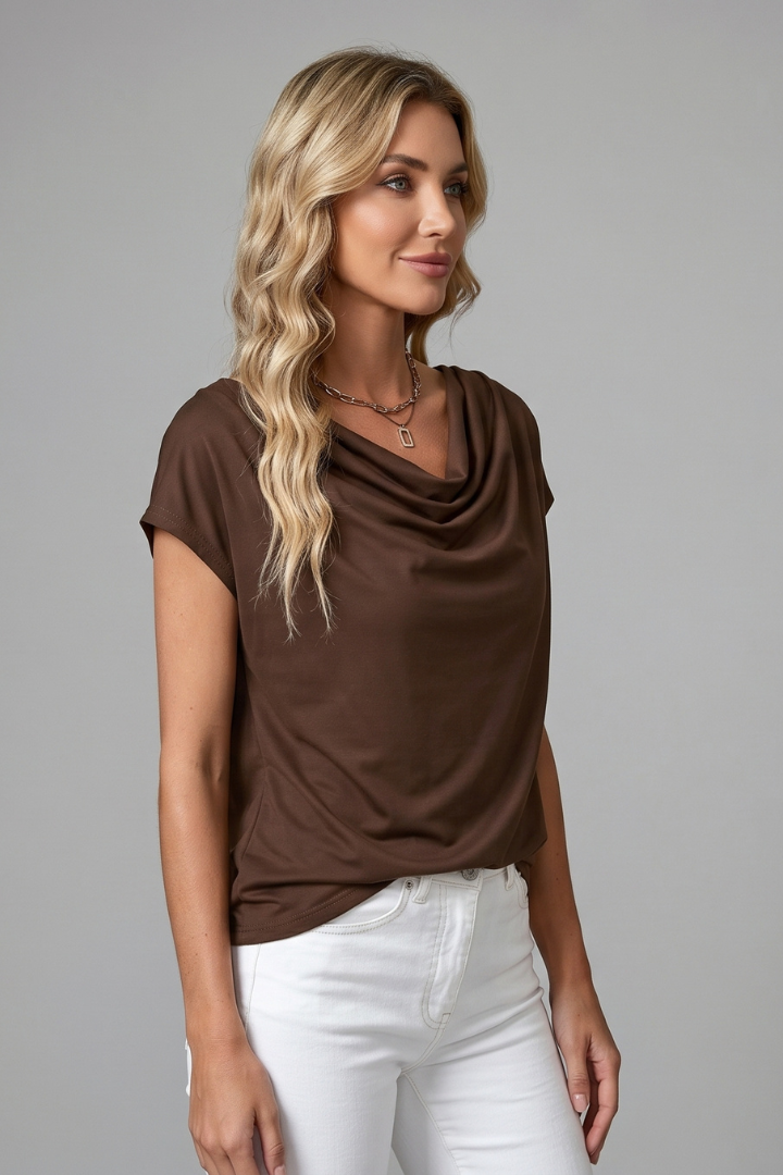 Blouse à Manches Courtes et Col Bénitier Pour Femme