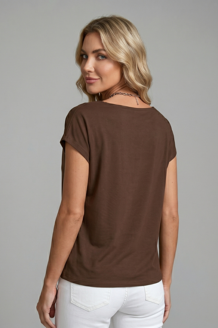 Blouse à Manches Courtes et Col Bénitier Pour Femme