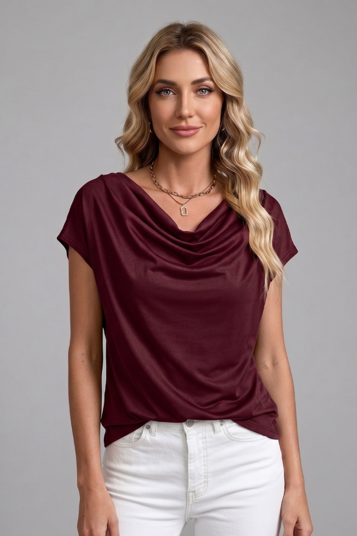 Blouse à Manches Courtes et Col Bénitier Pour Femme