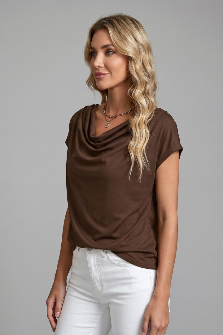 Blouse à Manches Courtes et Col Bénitier Pour Femme