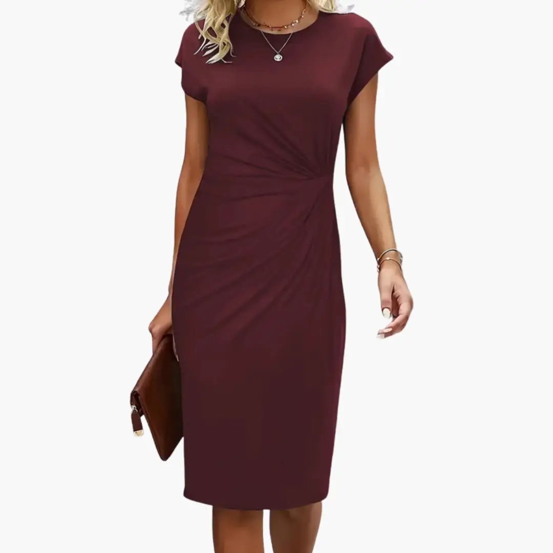 Elegantní stylové midi šaty s krátkými rukávy a nařasením