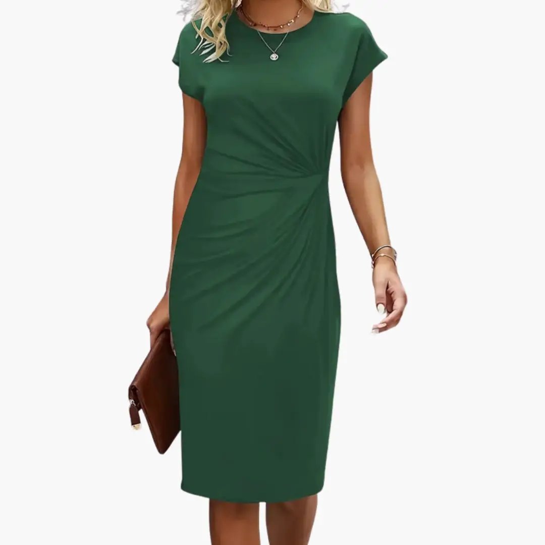 Elegantní stylové midi šaty s krátkými rukávy a nařasením