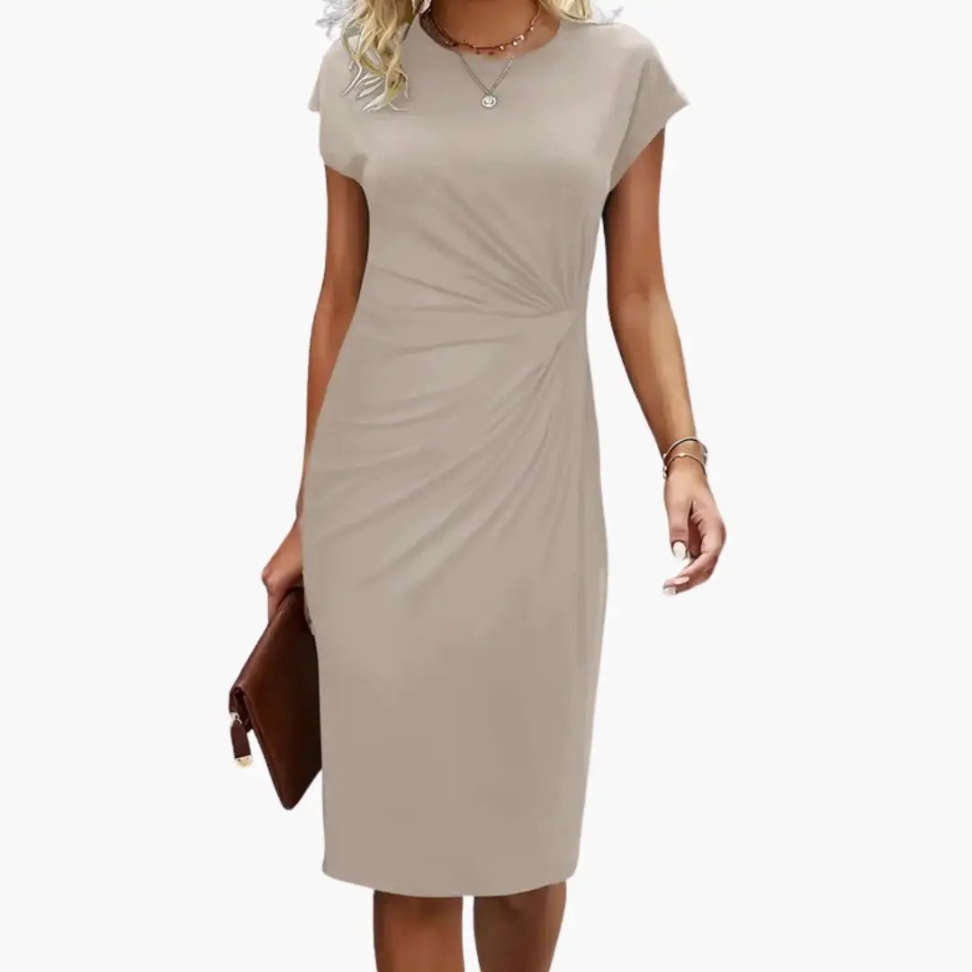 Elegantní stylové midi šaty s krátkými rukávy a nařasením