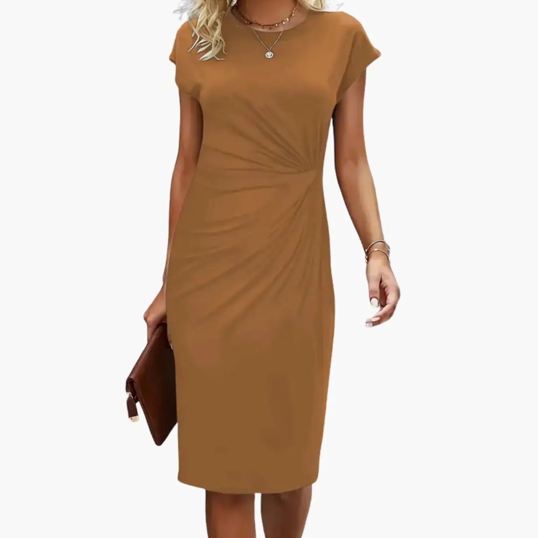 Elegantní stylové midi šaty s krátkými rukávy a nařasením