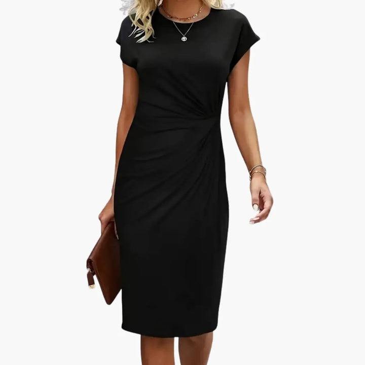 Elegantní stylové midi šaty s krátkými rukávy a nařasením