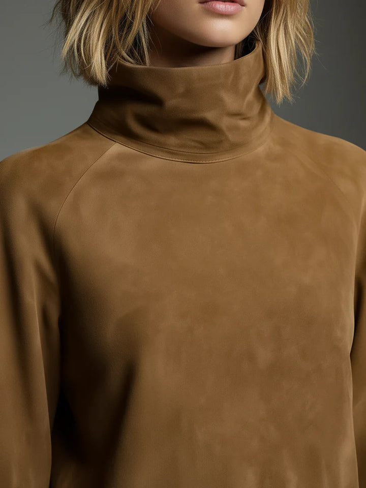 Short Women's Dress with Stand-Up Collar and Puff Sleeves
