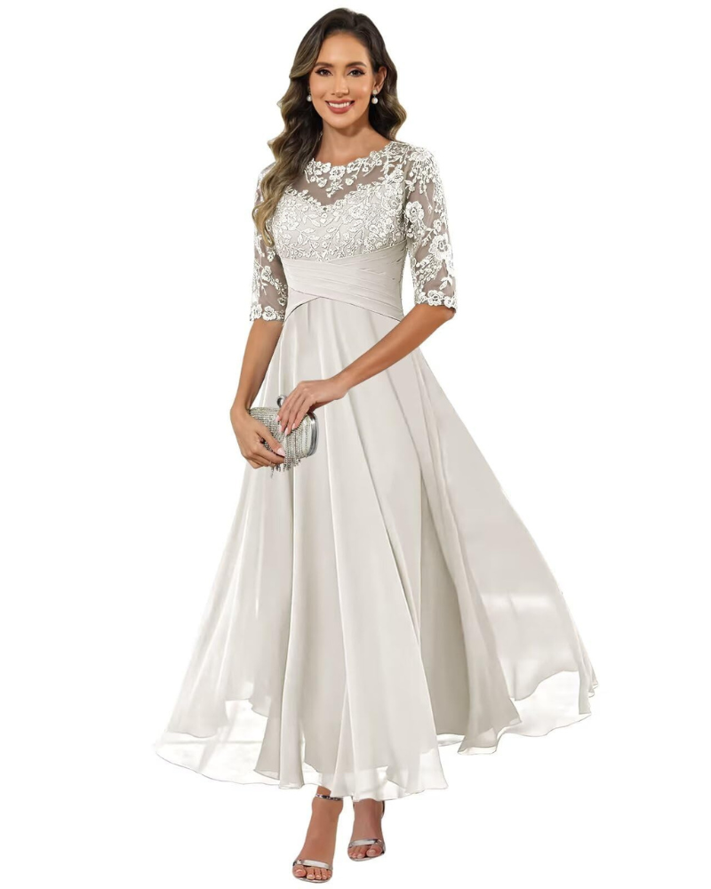 Abito da sera da donna in pizzo e chiffon