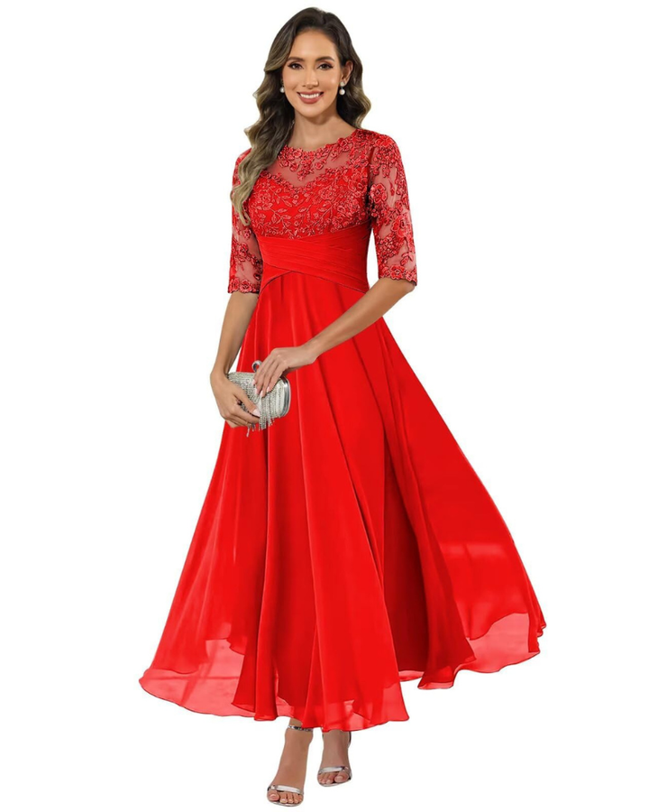 Abito da sera da donna in pizzo e chiffon
