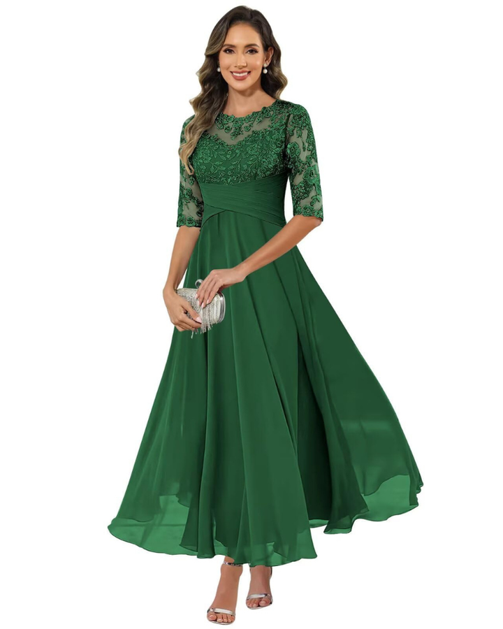 Abito da sera da donna in pizzo e chiffon