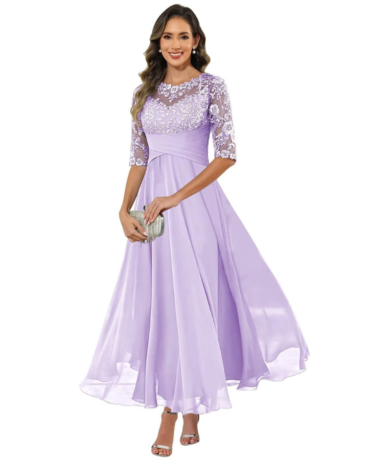 Abito da sera da donna in pizzo e chiffon