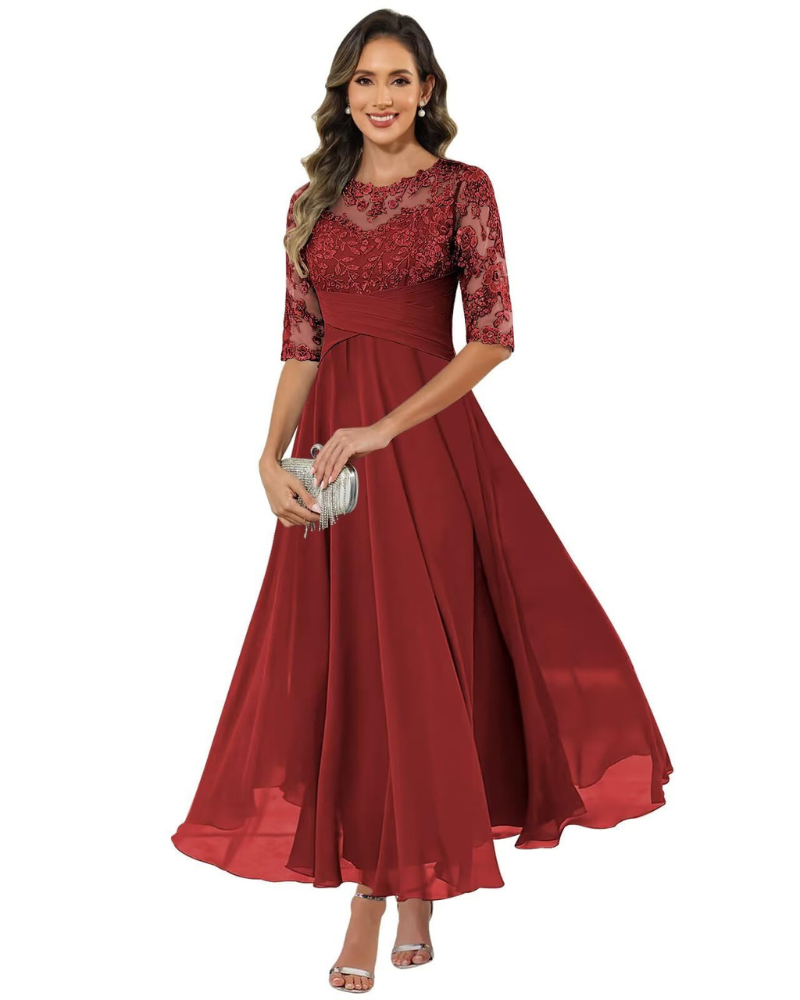 Abito da sera da donna in pizzo e chiffon
