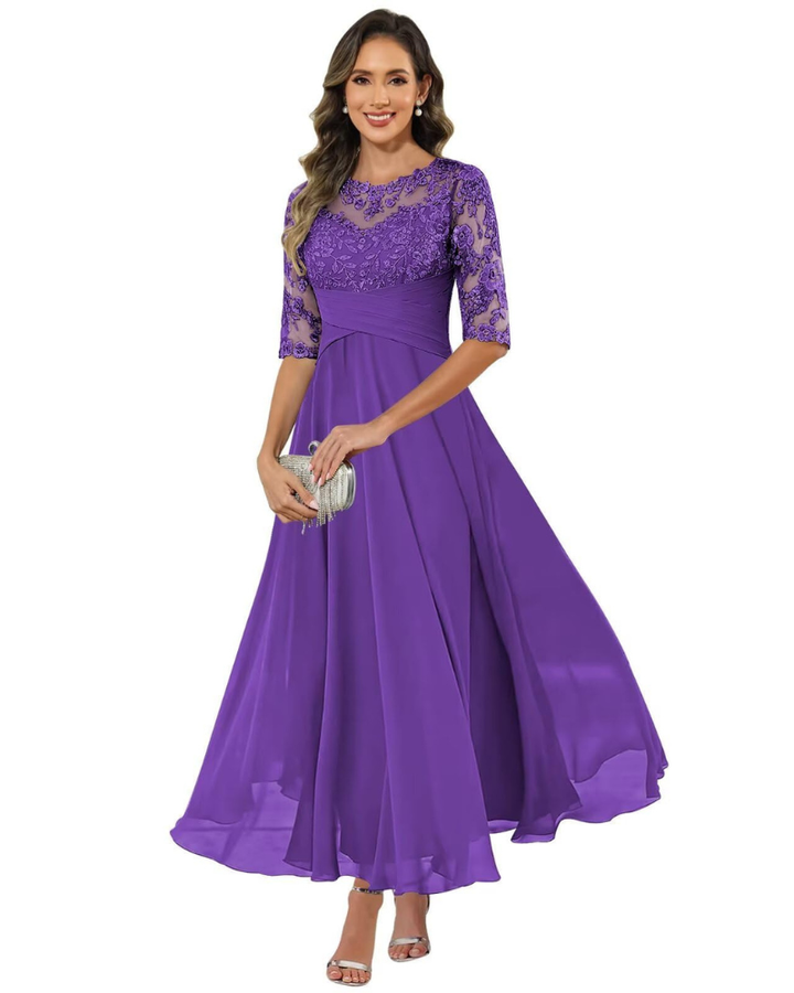 Abito da sera da donna in pizzo e chiffon