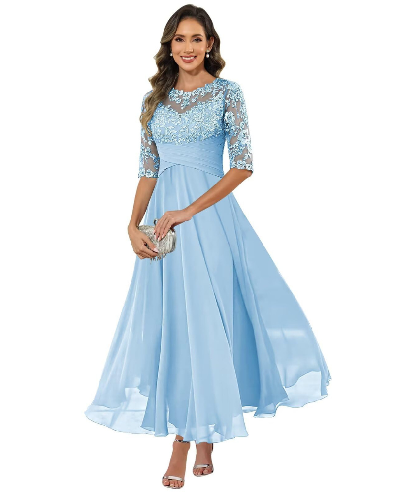 Abito da sera da donna in pizzo e chiffon