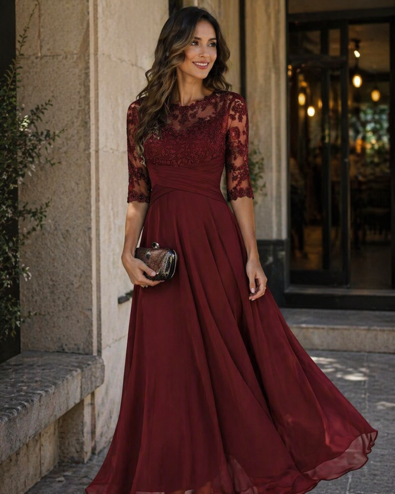 Abito da sera da donna in pizzo e chiffon