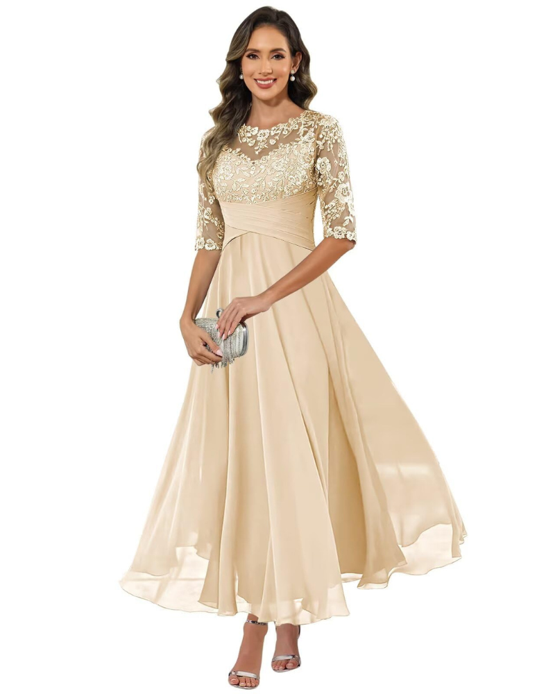 Abito da sera da donna in pizzo e chiffon