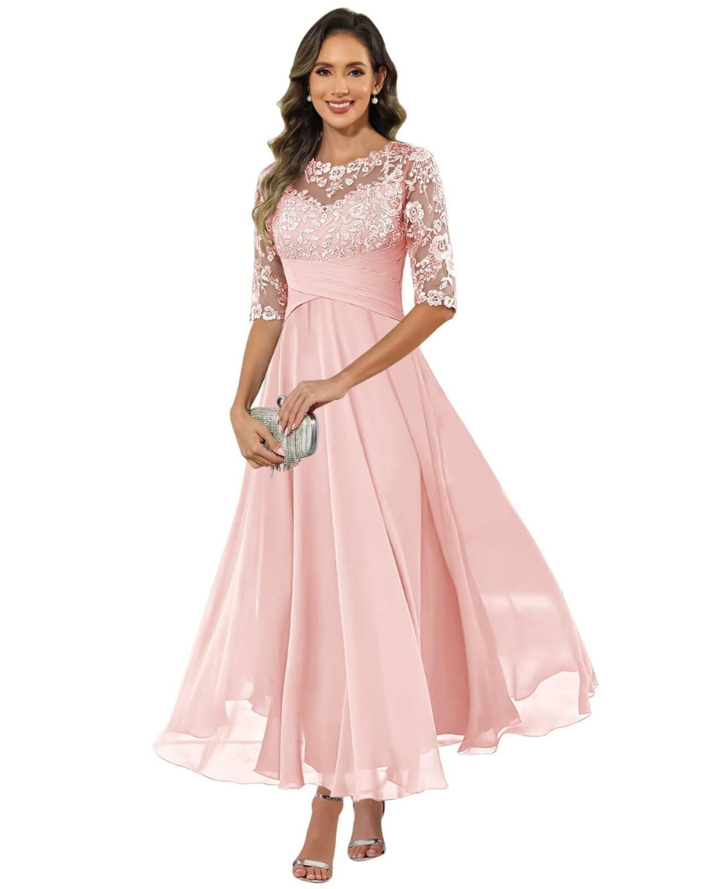 Abito da sera da donna in pizzo e chiffon