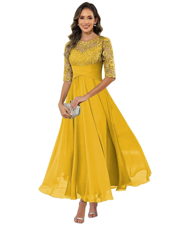 Abito da sera da donna in pizzo e chiffon