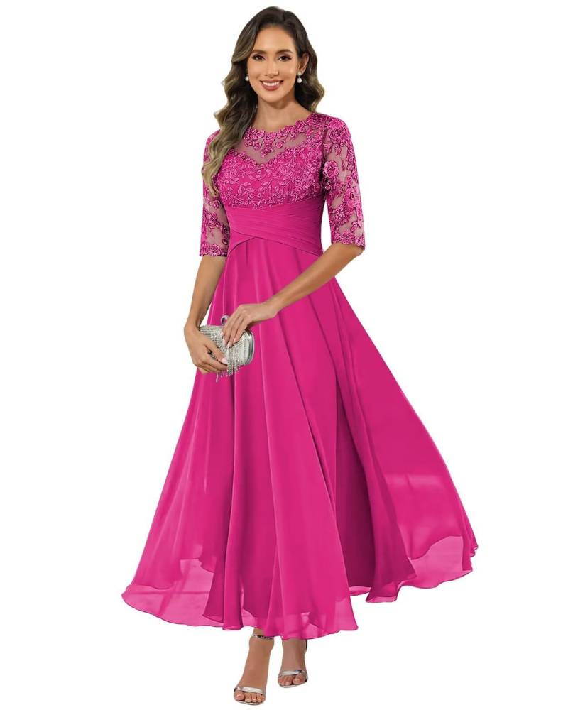 Abito da sera da donna in pizzo e chiffon