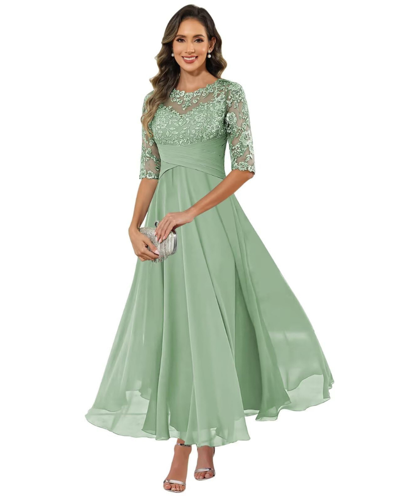 Abito da sera da donna in pizzo e chiffon