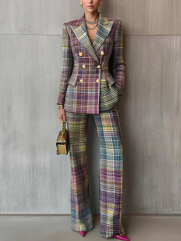 Completo Tailleur a Quadri Donna Blazer e Pantaloni Larghi