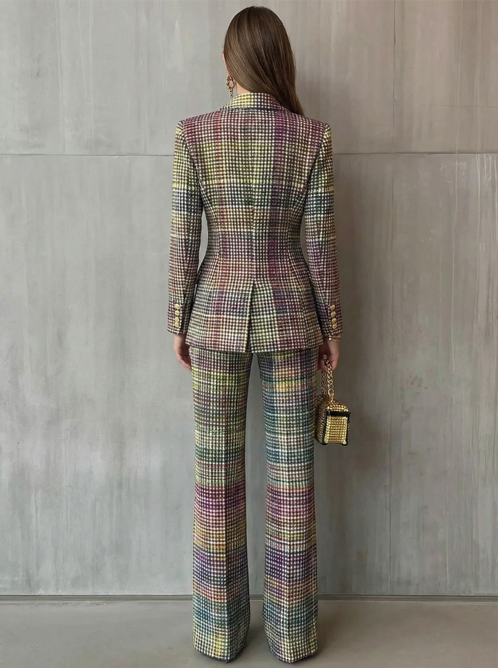 Completo Tailleur a Quadri Donna Blazer e Pantaloni Larghi