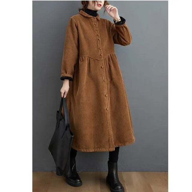 Robe Midi Trapèze en Velours Côtelé Pour Femme