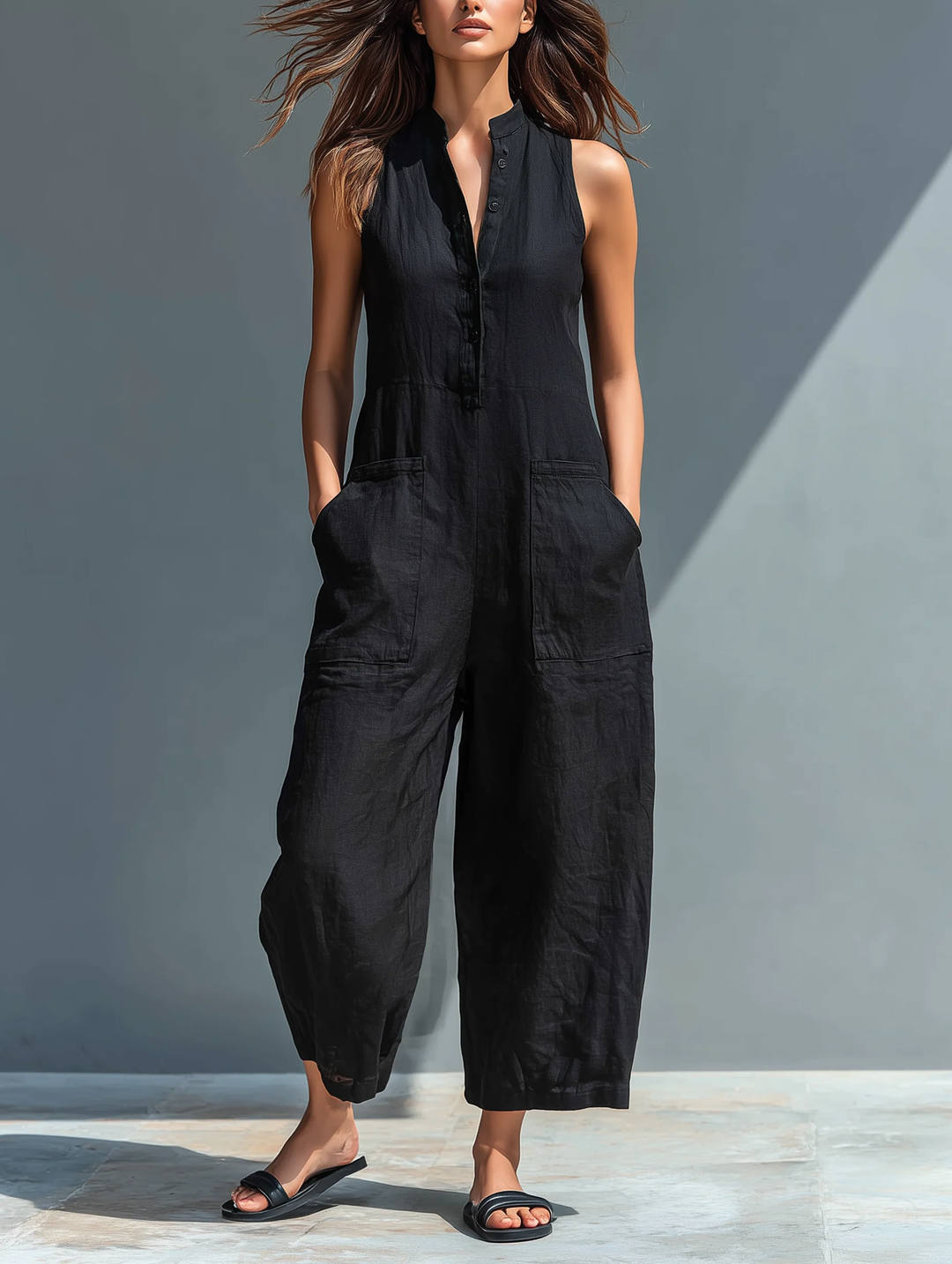 Combinaison Femme Minimaliste Sans Manches à Col Chemise