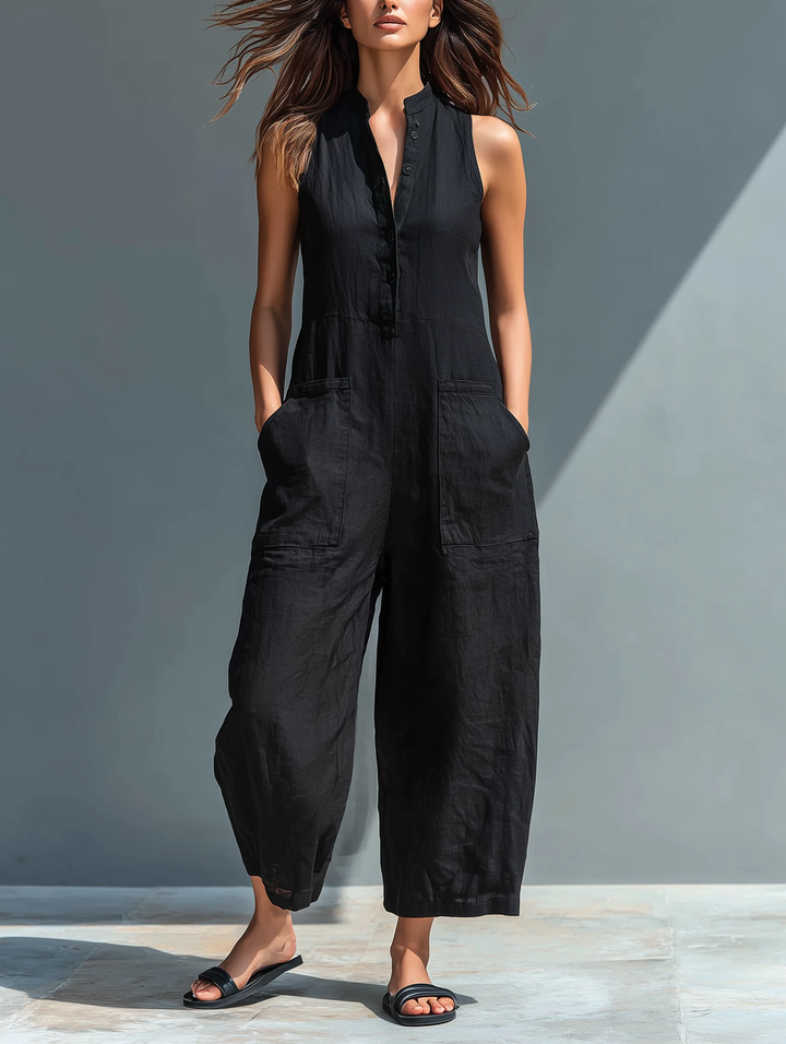 Combinaison Femme Minimaliste Sans Manches à Col Chemise