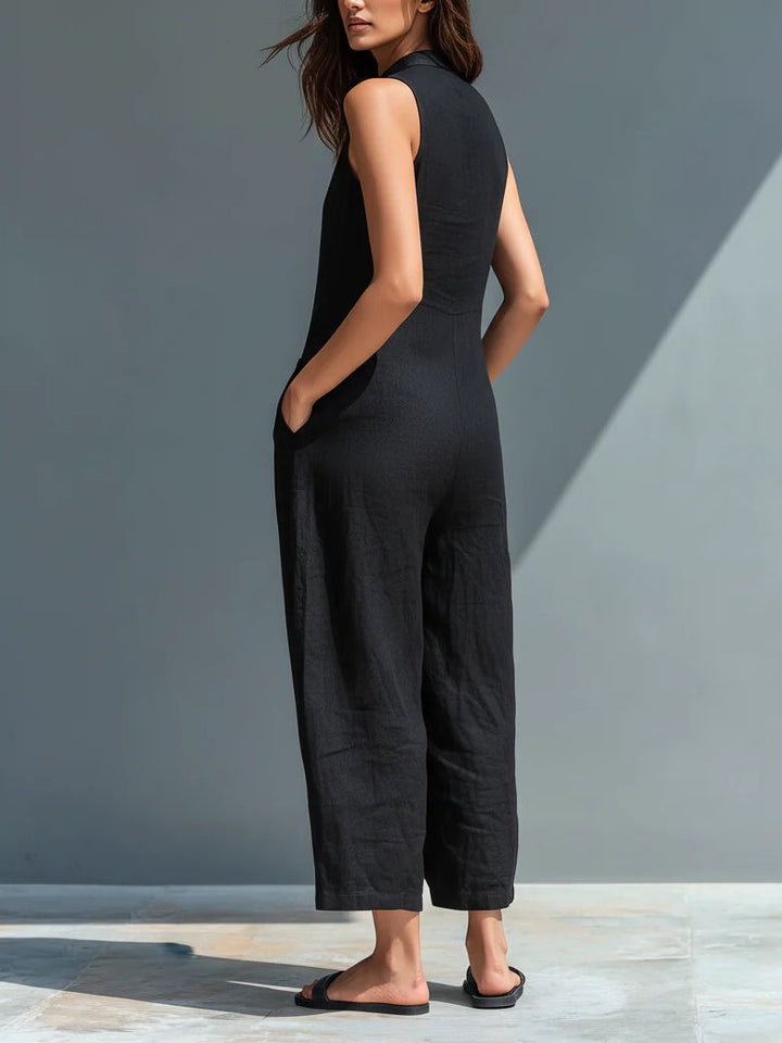Combinaison Femme Minimaliste Sans Manches à Col Chemise