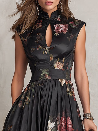 Women's Midi Floral Dress with Fitted Waist