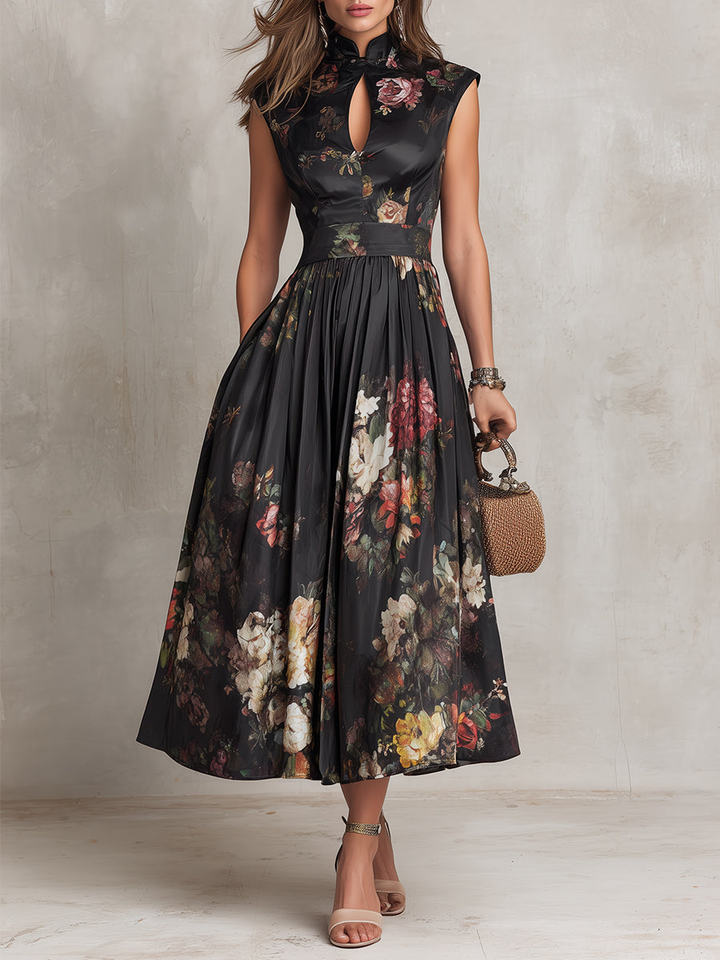Women's Midi Floral Dress with Fitted Waist