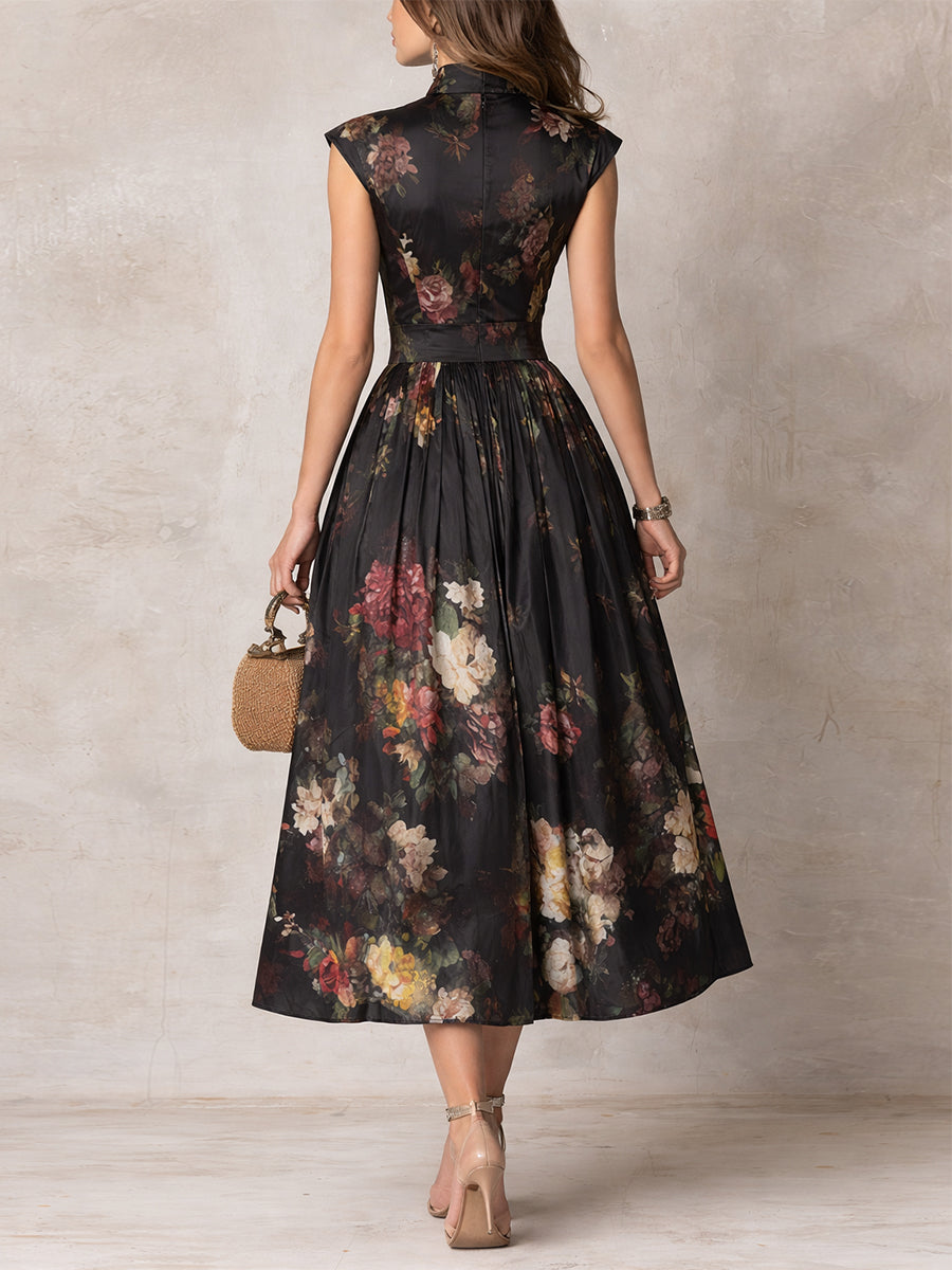 Women's Midi Floral Dress with Fitted Waist