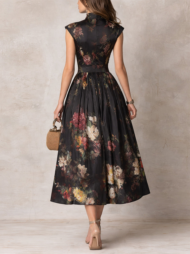 Women's Midi Floral Dress with Fitted Waist