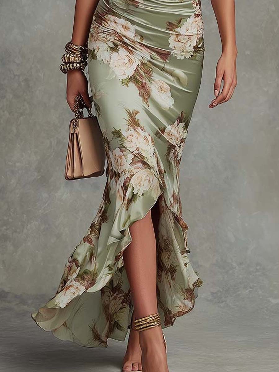 Robe Maxi Fleurie Élégante pour Femmes avec Décolleté Cache-Cœur et Volants