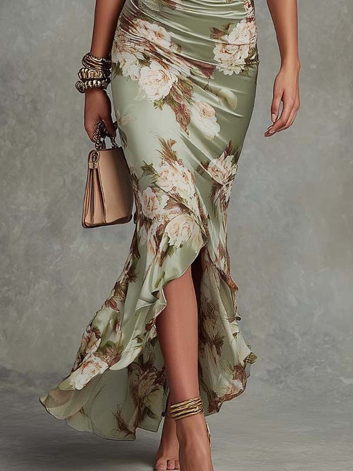 Robe Maxi Fleurie Élégante pour Femmes avec Décolleté Cache-Cœur et Volants