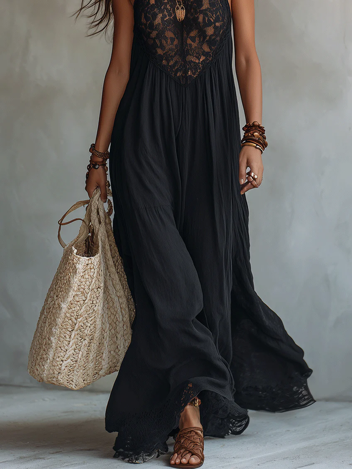 Women's Long Bohemian Lace Dress with Flowing Cut