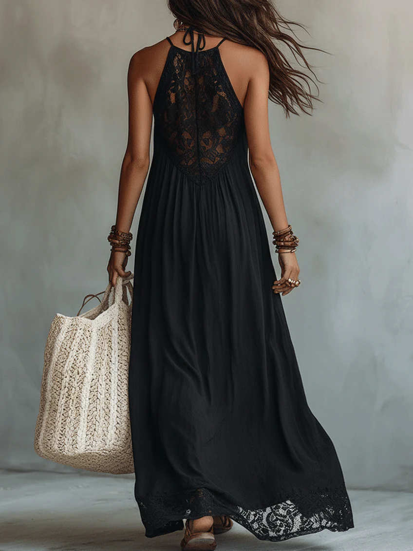 Women's Long Bohemian Lace Dress with Flowing Cut