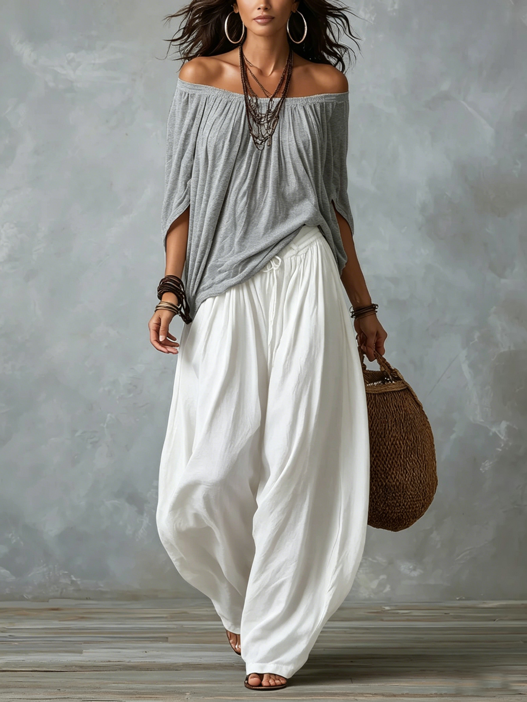 Bohemian Outfit for Women: Loose Top and Wide-Leg Pants