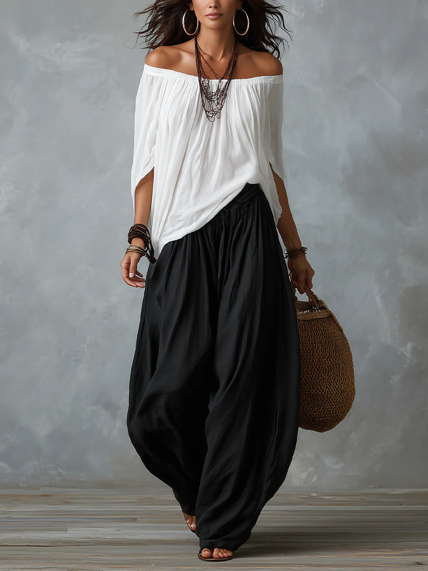 Bohemian Outfit for Women: Loose Top and Wide-Leg Pants